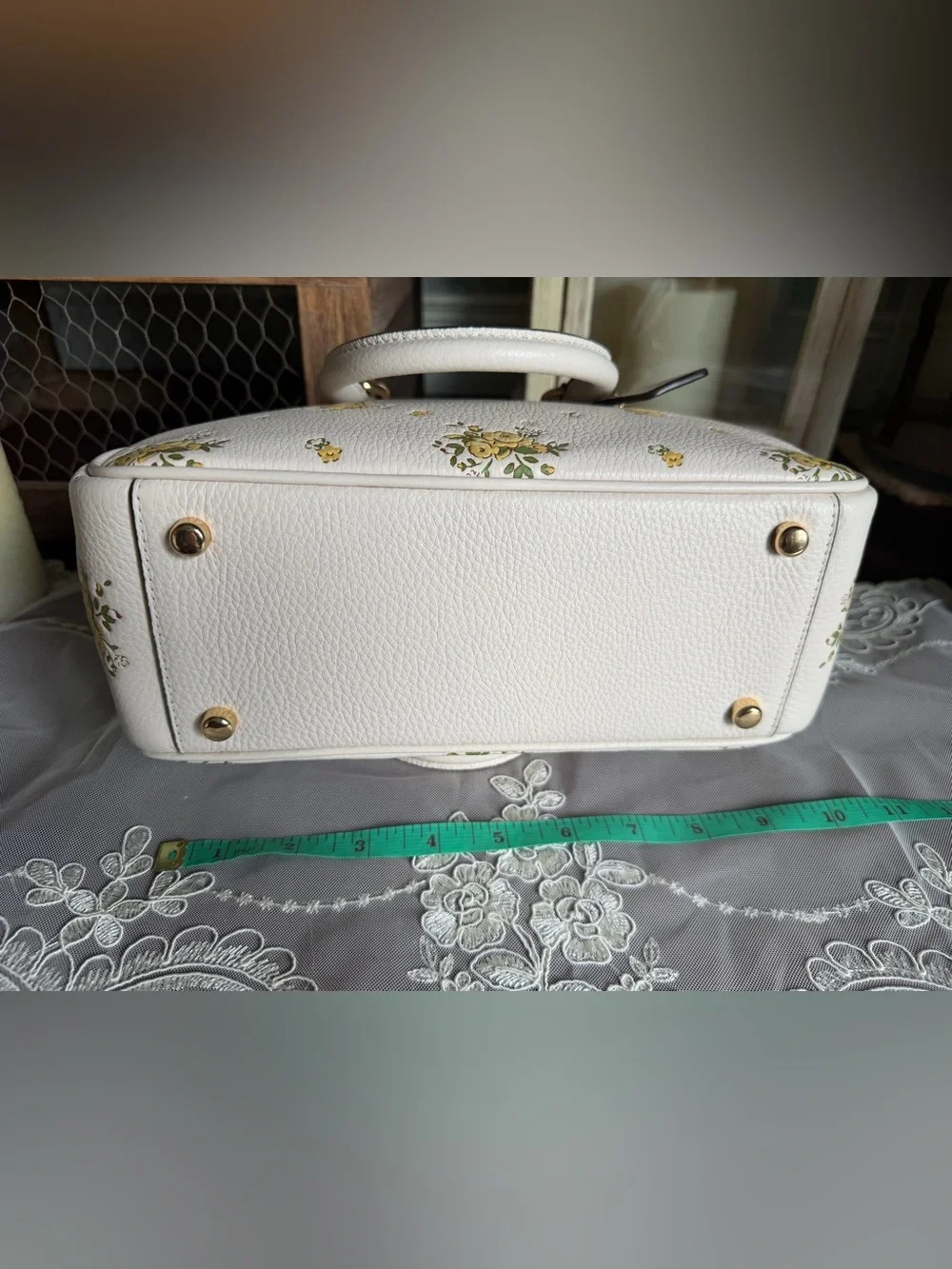 NWT Coach Cream Yellow Leather Floral Savannah Carryall Satchel Purse Handbag